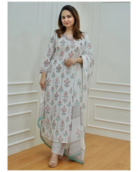 Thumbnail for NOZ2TOZ Women White Printed Viscose Rayon Kurta And Pant Set