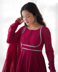 Thumbnail for Lorenvalley Fashion Pink Georgette Anarkali Gown Dupatta Set With Pant Ready to Wear - Pink