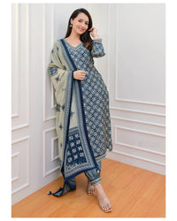 Thumbnail for NOZ2TOZ Women Green Embroidered, Printed Viscose Rayon Kurta, Pant And Dupatta Set