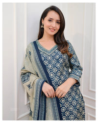 Thumbnail for NOZ2TOZ Women Green Embroidered, Printed Viscose Rayon Kurta, Pant And Dupatta Set