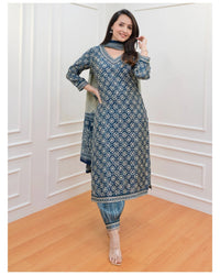 Thumbnail for NOZ2TOZ Women Green Embroidered, Printed Viscose Rayon Kurta, Pant And Dupatta Set