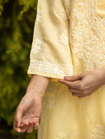 Thumbnail for Gharana India Sahiba Chikankari Pastel Yellow Cotton Kurta With Bakhiya Work