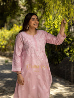 Thumbnail for Gharana India Sahiba Chikankari Light Pink Cotton Kurta With Bakhiya Work