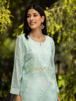 Thumbnail for Gharana India Sahiba Chikankari Pastel Green Cotton Kurta With Bakhiya Work