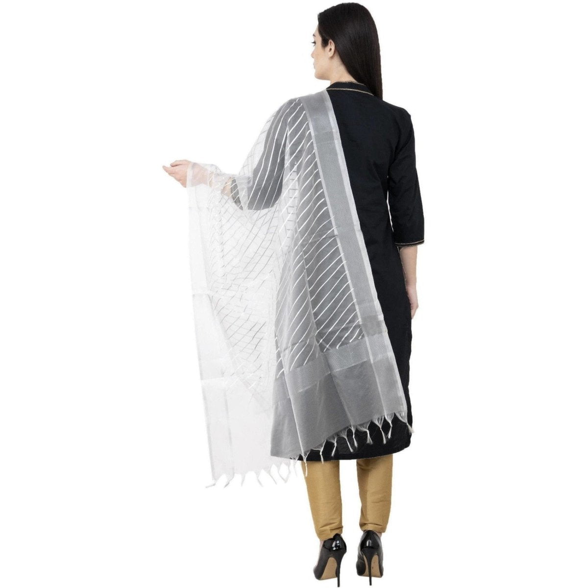 A R SILK Silver Leheriya Fancy Dupatta White Color Dupatta or Chunni