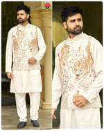 Thumbnail for SDF Ready to Wear Creamy White Kurta Koti Pyjama set