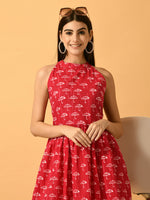 Thumbnail for Myshka Women's Pink Fit and Flare Party Dress - Distacart