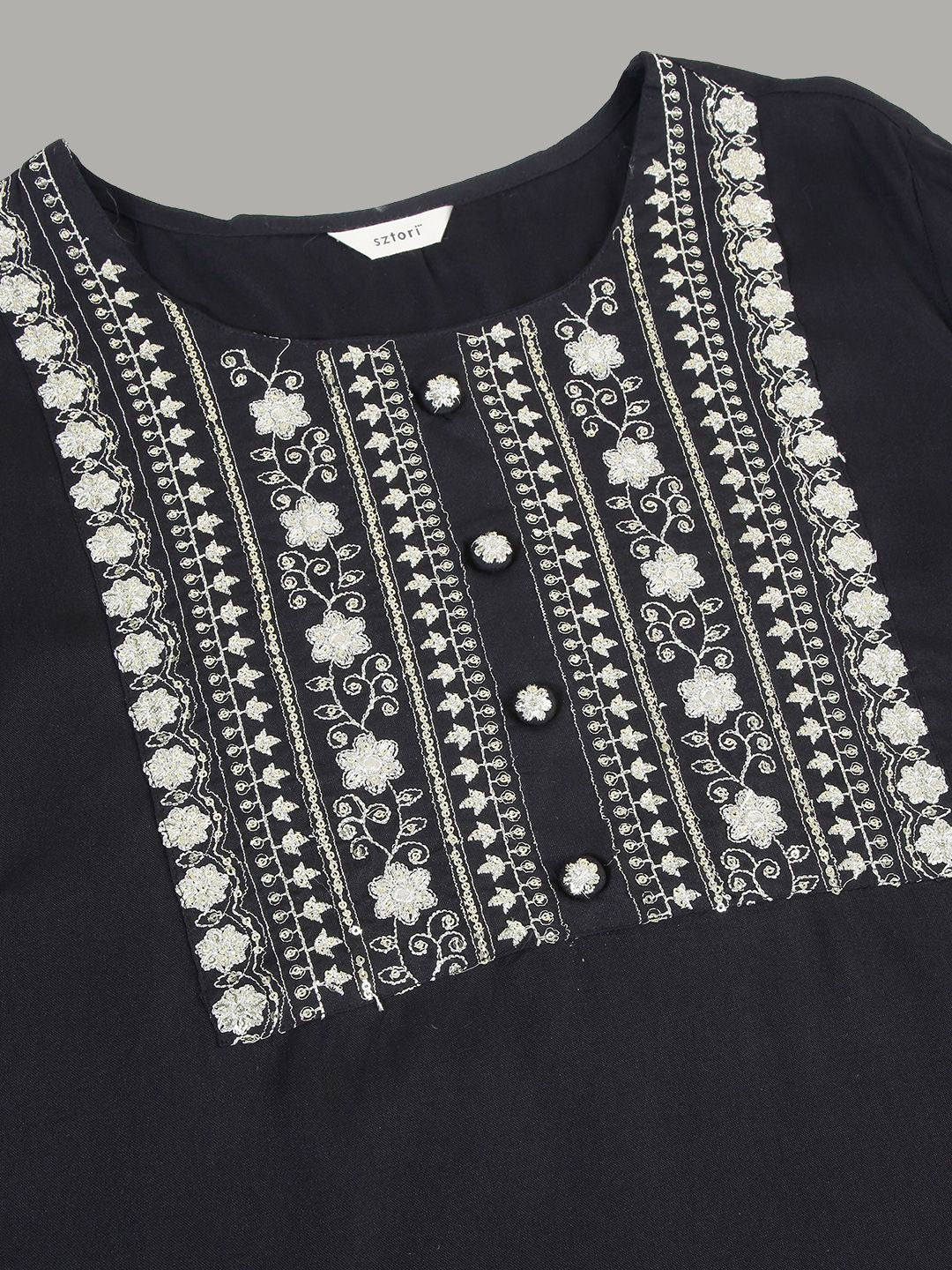Sztori Floral Embroidered Yoke Design Sequined Straight Kurta - Distacart