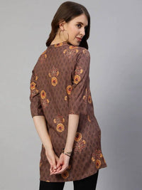 Thumbnail for Anubhutee Brown & Yellow Floral Foil Printed Kurti - Distacart