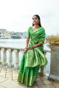 Thumbnail for Aastha Fashion Green Woven Soft Silk Saree with Blouse - Distacart
