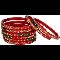 Thumbnail for Afast Bridal Wedding & Party Fashionable Colorful Glass Bangle/Kada Set, Pack Of 16 - Red - Distacart
