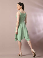 Thumbnail for Myshka Women's Sea Green Solid Shoulder Straps Fit and Flare Party Dress - Distacart