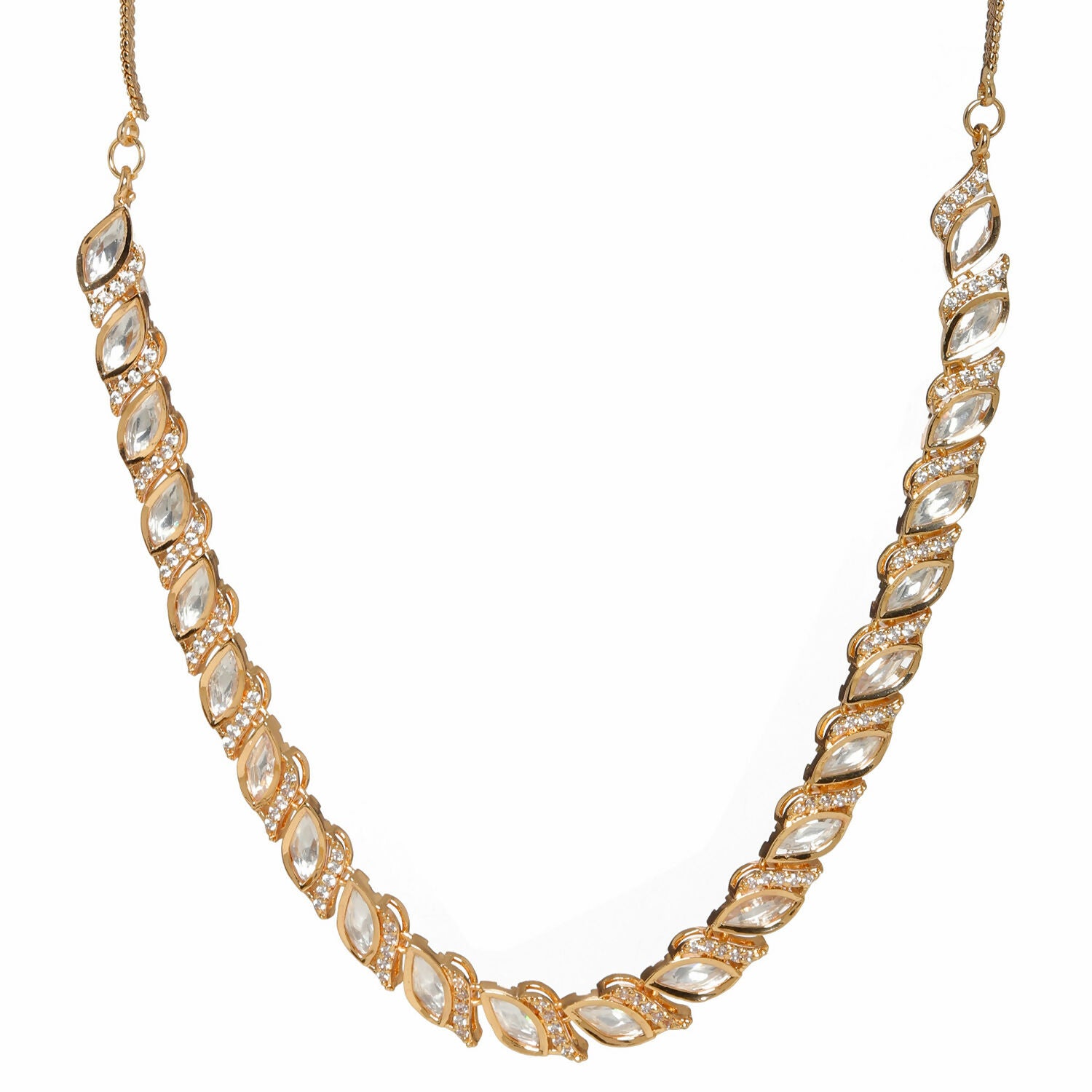 Leaf Shaped Neckpiece in Kundan and American Diamonds (Gold) - Ruby Raang - Distacart
