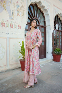 Thumbnail for Vaasva Women Peach Muslin Embroidered Kurta, Pant & Dupatta Set - Distacart