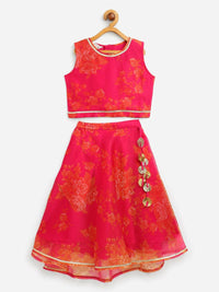 Thumbnail for Ahalyaa Pink Organza Digital Print Kids Lehenga Choli For Girls - Distacart
