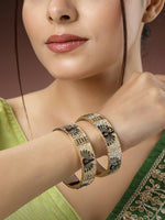 Thumbnail for NVR Women's Set of 2 Gold-Plated Peacock Design Meenakari Handcrafted Bangles - Distacart