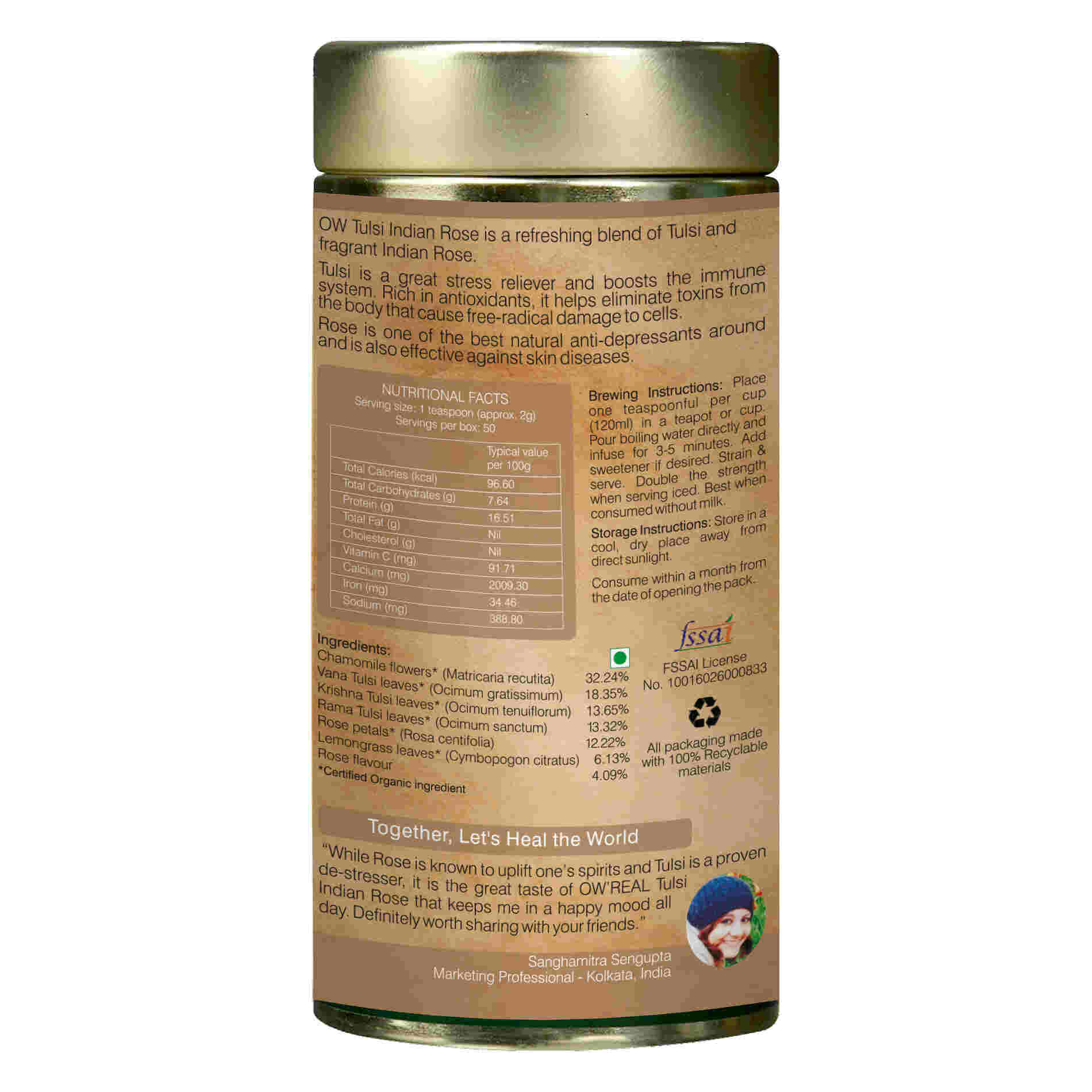 Organic Wellness Ow'Real Tulsi Indian Rose Tin Pack - Distacart
