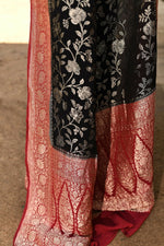 Thumbnail for Joban Fashion Black Crepe Chiffon Pure Handloom Banarasi Silk Saree