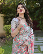 Thumbnail for Vastranavya Luxury and Beautiful Soft, Smooth, Flowing Original Pashmina Soft Cotton Saree with Matching Blouse Fabric - Off White - Distacart