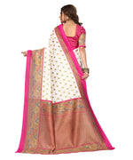 Thumbnail for Vamika white & pink Printed Art Silk Saree - Distacart