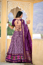 Thumbnail for Vastranavya Designer Ikkat Print With Foil Work Lehenga Choli - Purple - Distacart
