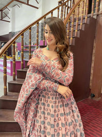 Thumbnail for All Season Designer Grey Brown Pure Maslin Gown - Anbazaar - Distacart