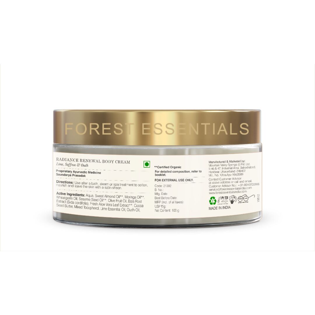 Forest Essentials Radiance Renewal Body Cream Lime Saffron & Oudh - Distacart
