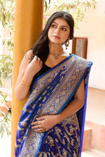 Thumbnail for Joban Fashion Ink Blue Banarasi Soft Pure Handloom Banarasi Silk Saree