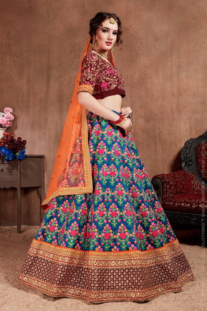 Aastha Fashion Women's Intricate Navy Blue Colored Bridal Wear Embroidered Lehenga Choli - Distacart