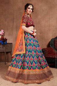 Thumbnail for Aastha Fashion Women's Intricate Navy Blue Colored Bridal Wear Embroidered Lehenga Choli - Distacart