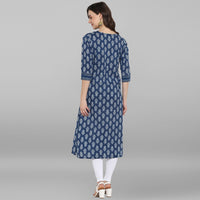 Thumbnail for Janasya Blue Cotton Block Print Straight kurta