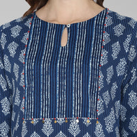 Thumbnail for Janasya Blue Cotton Block Print Straight kurta