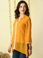 Thumbnail for Myshka Women's Mustard Embroidered Party Fusion Top - Distacart