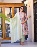 Thumbnail for Juniper Women's White Silk Blend Floral Print Kurta Set - Distacart