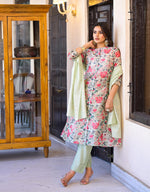 Thumbnail for Juniper Women's White Silk Blend Floral Print Kurta Set - Distacart