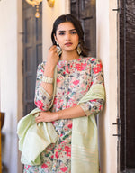 Thumbnail for Juniper Women's White Silk Blend Floral Print Kurta Set - Distacart