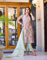 Thumbnail for Juniper Women's White Silk Blend Floral Print Kurta Set - Distacart
