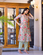 Thumbnail for Juniper Women's White Silk Blend Floral Print Kurta Set - Distacart