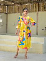 Thumbnail for Juniper Women's Yellow Floral Printed Muslin A-Line Dres - Distacart