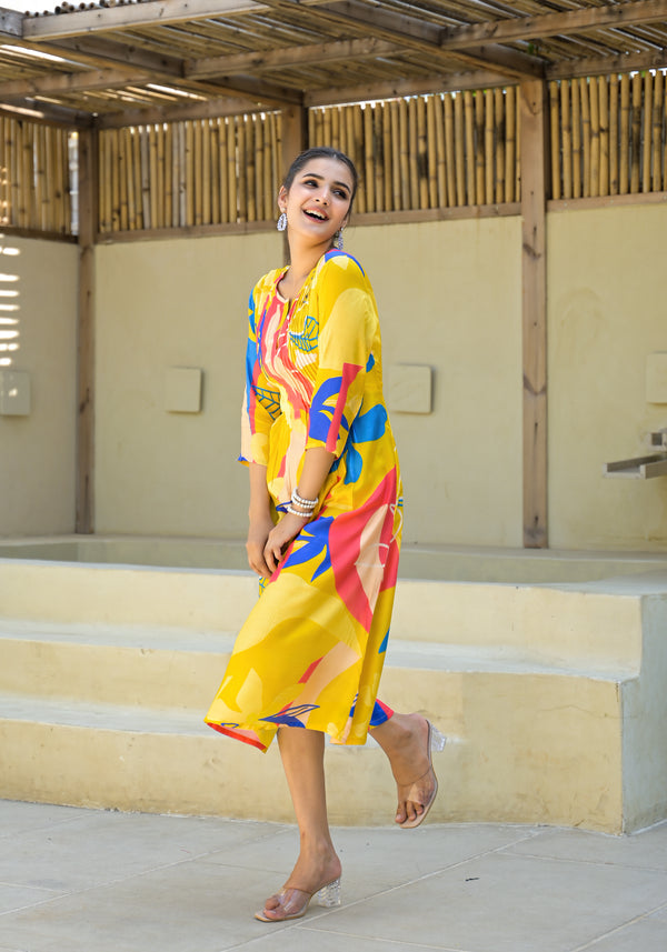 Juniper Women's Yellow Floral Printed Muslin A-Line Dres - Distacart