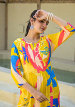 Thumbnail for Juniper Women's Yellow Floral Printed Muslin A-Line Dres - Distacart