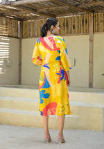 Thumbnail for Juniper Women's Yellow Floral Printed Muslin A-Line Dres - Distacart