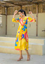 Thumbnail for Juniper Women's Yellow Floral Printed Muslin A-Line Dres - Distacart