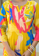 Thumbnail for Juniper Women's Yellow Floral Printed Muslin A-Line Dres - Distacart