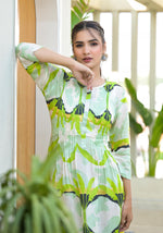 Thumbnail for Juniper Green muslin boat neck knee length dress with ethnic print - Distacart