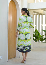 Thumbnail for Juniper Green muslin boat neck knee length dress with ethnic print - Distacart