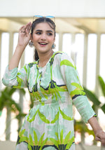 Thumbnail for Juniper Green muslin boat neck knee length dress with ethnic print - Distacart