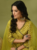 Thumbnail for Myshka Women's Yellow Printed Cotton Straight Party Kurta Set With Dupatta - Distacart