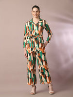 Thumbnail for Myshka Women's Multi Printed Polo Collar Party Top With Trousers Co-ord set - Distacart