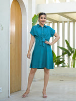 Thumbnail for Juniper Teal Viscose Rayon A-line Dress - Distacart